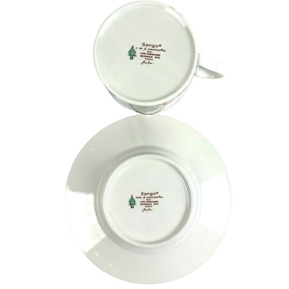 Sango Home for Christmas 1989 Korea Gold Mark # 3321 Flat Cup and Saucer Set - Picture 7 of 9